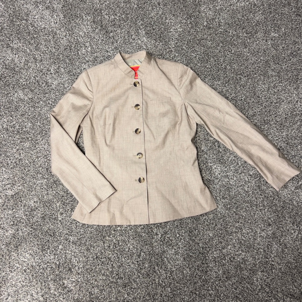 Isaac Mizrahi for Target Blazer Jacket Women's 10 Tan Beige Mandarin Collar Chic